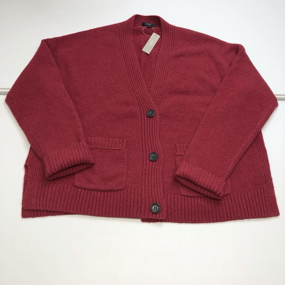 J Crew Alpaca Merino Wool Cropped Cardigan Sweater AQ377 Red Size XL